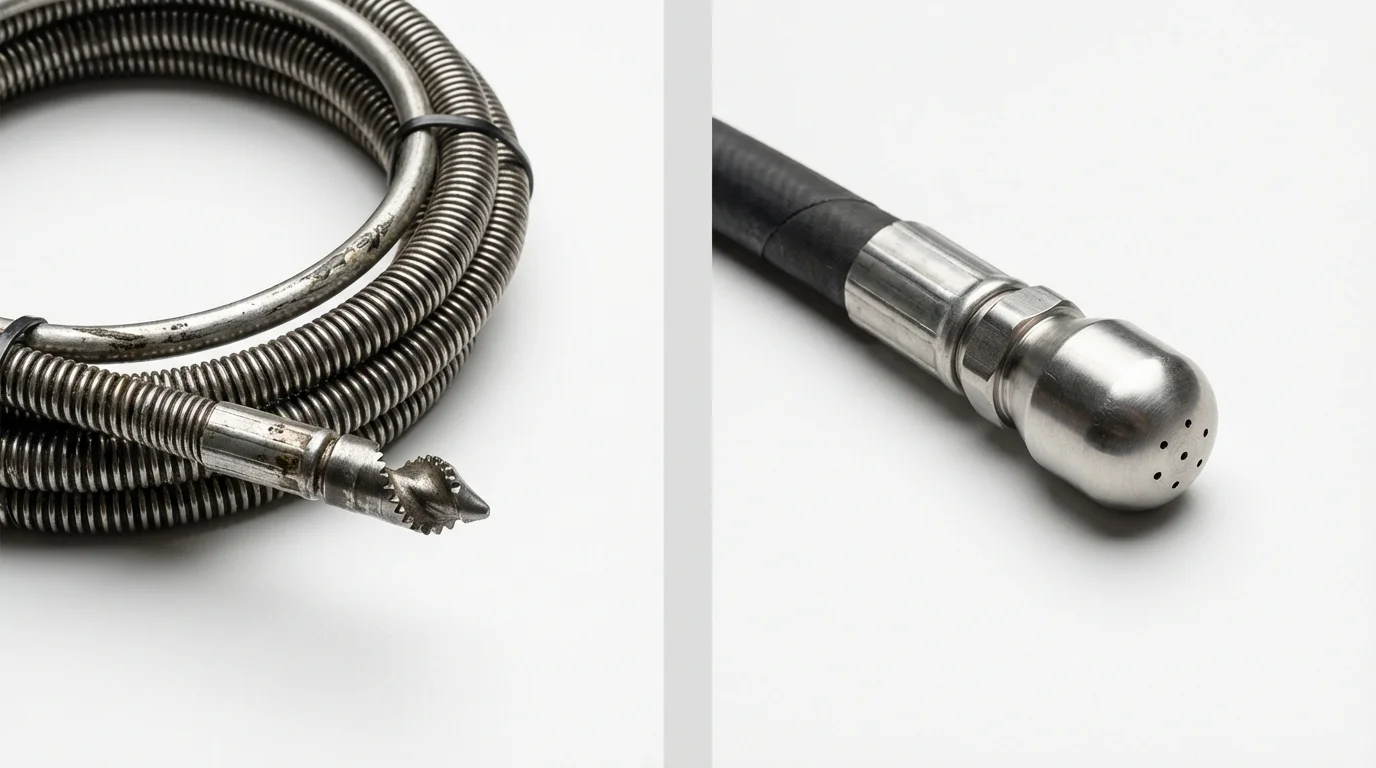 Drain snake cable and hydro jetting nozzle used for drain cleaning in Santa Rosa, TX