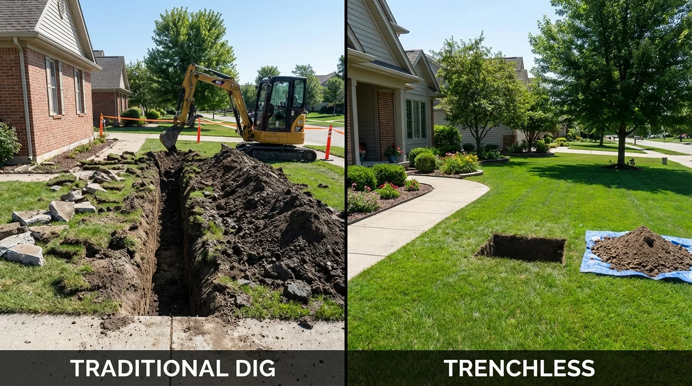 Trenchless sewer repair with minimal yard damage versus traditional excavation in Santa Rosa, TX